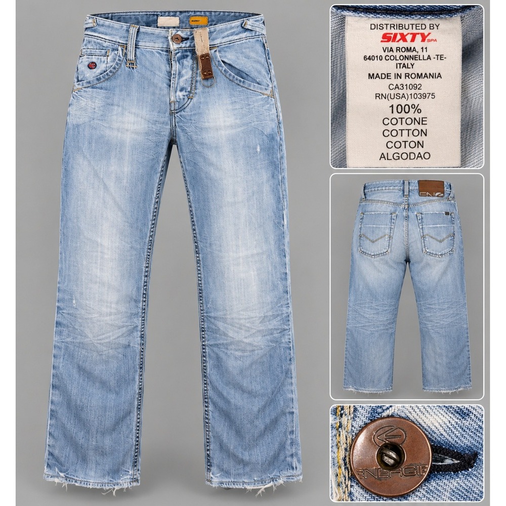 Energie Marrey Jeans Mens 31x32 (30) Light Wash Blue Distressed‎ Button Fly Y2K